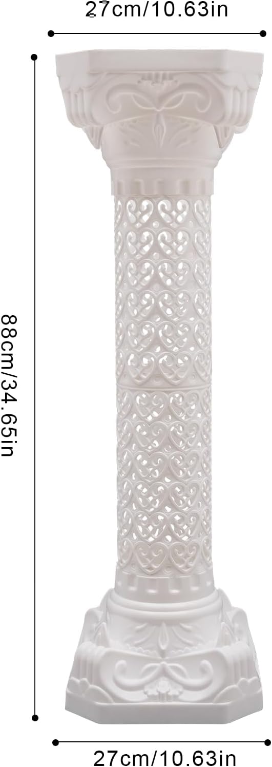 Roman Column Pedestal, Plastic White Columns for Weddings Indoor/Outdoor Roman Pillar Stand for Table Sculptures, Vase, Garden Decor (2PCS, 10.6 x 34.6 Inch Fretwork)