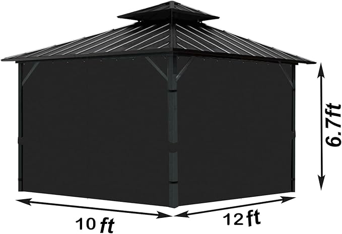 Gazebo Universal Replacement Privacy Curtain, 10'X12' Gazebo Curtains Outdoor Waterproof, 4-Panels Sidewall with Zipper for Patio, Garden and Backyard (Only Curtains, 10'X12', Black)