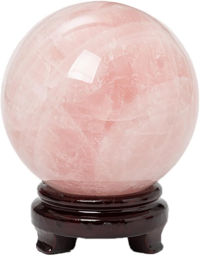 Large Rose Quartz Crystal Sphere Natural Pink Healing Crystal Ball with Stand Meditation Decorative Balls Home Decor 90-100mm/3.5-3.9"