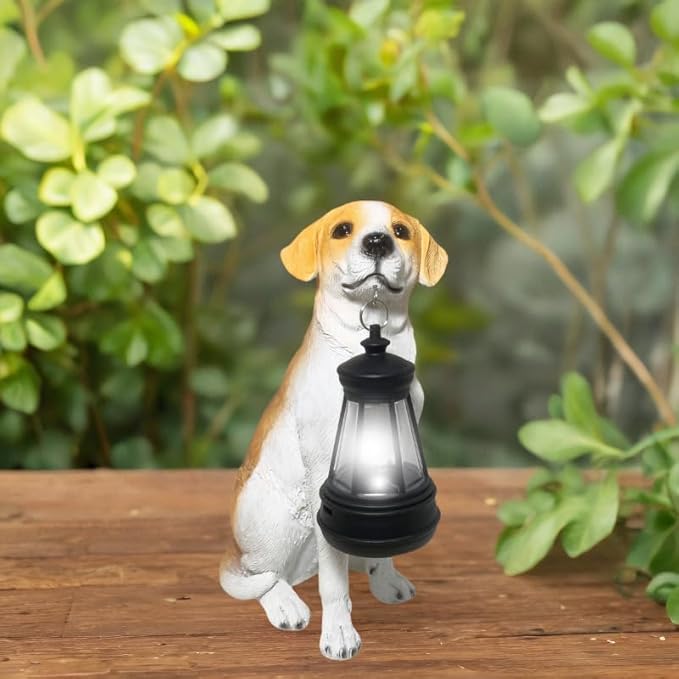Beagle Dog Garden Statues with Solar Lantern, Outdoor Figurine Resin Sculpture Hanging Solar Power Lights for Decoration Yard Patio Balcony Lawn Ornament Art Decor, Unique Gift for Grandma Wowen Mom
