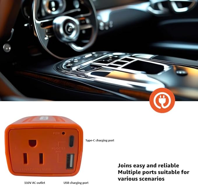 HearGrow100w Car Power Inverter, 12V DC to 110V AC Vehicles Converter with USB Ports，Plug Adapter Outlet and Fast Charging PD3.0 Type-C for Phones, Pads, Laptops and Computer Charger(red)