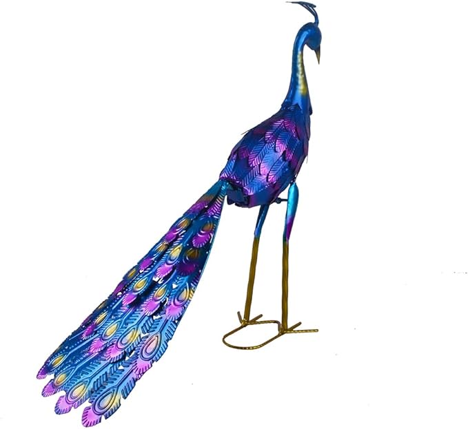 Small Peacock Statue Animal Sculpture Garden Decoration Metal Yard Art for Yard Outdoor Decoration (Long Tail)