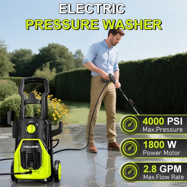 Electric Pressure Washer, 4000PSI 2.8GPM Power Washer, 3-in-1 Self-Priming High Pressure Washer, for Cars, Patio, Deck