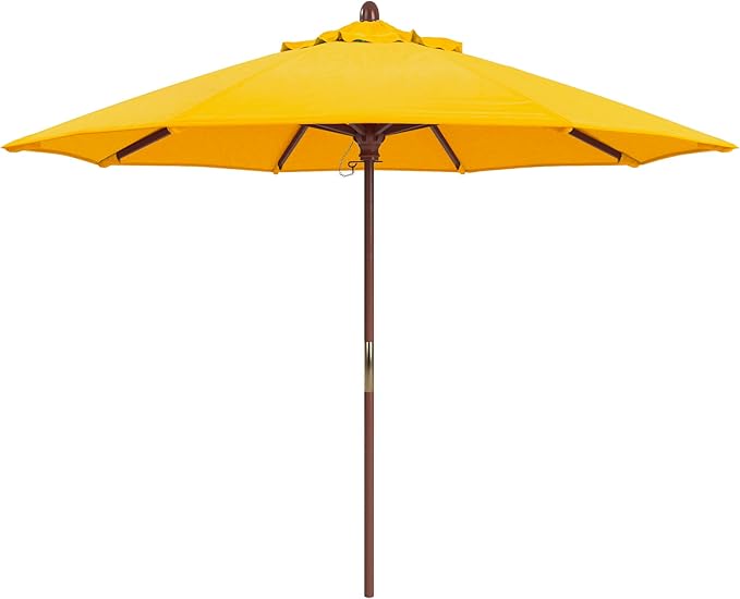 California Umbrella 9' Premium Commercial Hardwood Patio Umbrella, Manual Lift With Sunbrella Sunflower Yellow Fabric