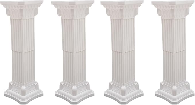 Roman Columns Wedding Stand Pillar Plant Stand Plastic Greek Statue Pedestal Flower Pot Holder Decor, Event Party Elegant Decorative Column (White, 4Pcs, 11.81x35.43 Inch)
