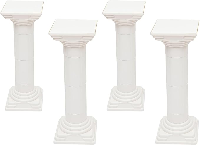 Roman Columns Wedding Column Stand Roman Pillar Plant Stand Plastic Greek Column Statue Pedestal Flower Pot Holder Decor, Wedding Event Party Elegant Decorative Column (White, 4Pcs, 11.4x31.5 Inch)