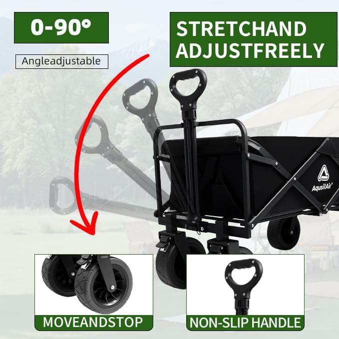 Collapsible Wagon with Wheels, 440 lbs Wagons Carts Foldable Wagon Cart with Flexible Handle, Lightweight Portable Folding Utility Grocery Shopping Cart for Grocery Sports Garden Camping