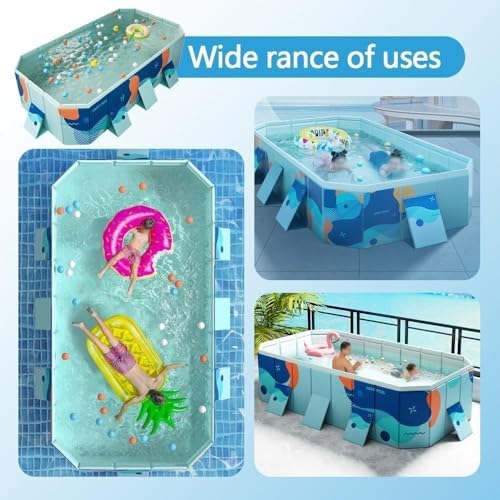 Premium 9.8ft Rectangular Above Ground Pool - Foldable Outdoor Swimming Pool for Backyard, Garden Parties, Kids & Dogs, Easy Setup & Portable Fun