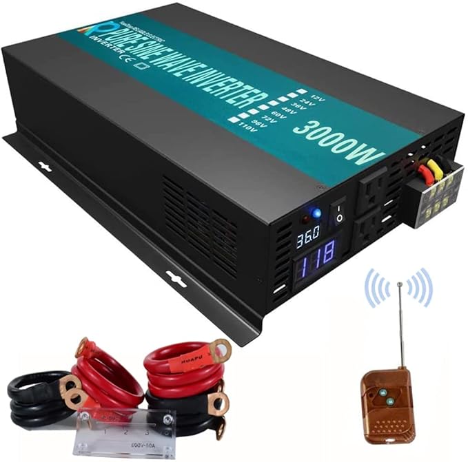 WZRELB 3000W 36V 120V Pure Sine Wave Power Inverter Remote Control with 2 AC Outlets,Car Inverter, 3000W 36V Remote (RBPRC-300036)
