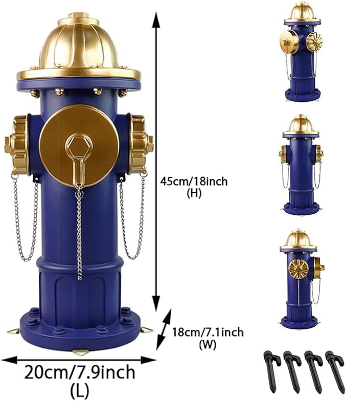 Dog Fire Hydrant Pee Post Puppy Pee Training Post Garden Statue, Blue & Gold Fire Hydrant Outdoor Figurines Decor for Yard Garden Lawn Patio (Large)