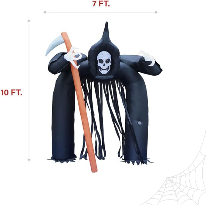 Haunted Hill Farm 10-Ft Tall Grim Reaper Arch Blow Up Inflatable Yard Decor with Lights and Music, Outdoor Halloween Inflatable Decorations for Lawn and Yard, Giant Spooky Outdoor Inflatables