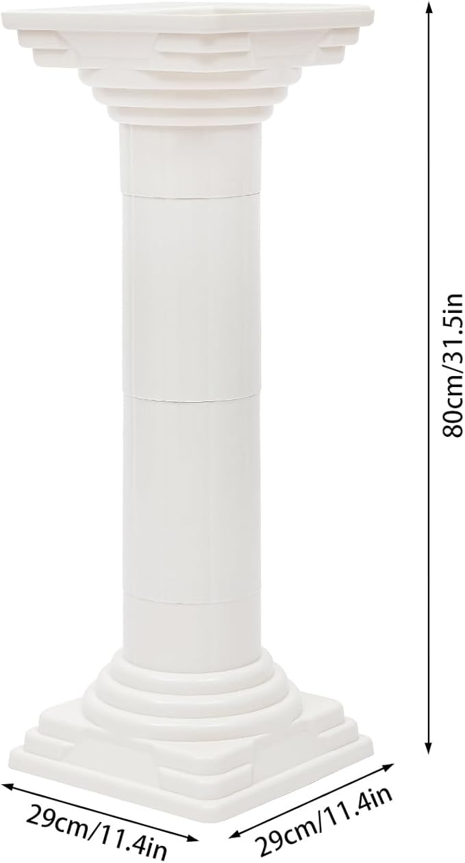 Roman Columns Wedding Column Stand Roman Pillar Plant Stand Plastic Greek Column Statue Pedestal Flower Pot Holder Decor, Wedding Event Party Elegant Decorative Column (White, 4Pcs, 11.4x31.5 Inch)