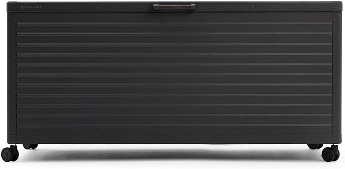 MIRADOR 281 Gallon Outdoor Storage Box Waterproof with Wheels, Metal Deck Boxfor Patio Furniture, Garden Tools, Outdoor Cushion, Charcoal