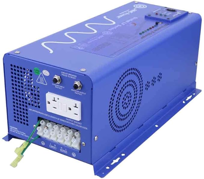 AIMS Power 3000 Watt 12 VDC Pure Sine Inverter Charger 120 VAC Output 100A Charger 30A Transfer Switch PICOGLF30W12V120VR