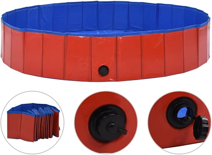 Foldable Dog Swimming Pool, Foldable Pet Swimming Pool, Portable Dog Pool, Bath Pool Collapsible Dog Pet Pool Bathing Tub, 63"x11.8" PVC Red