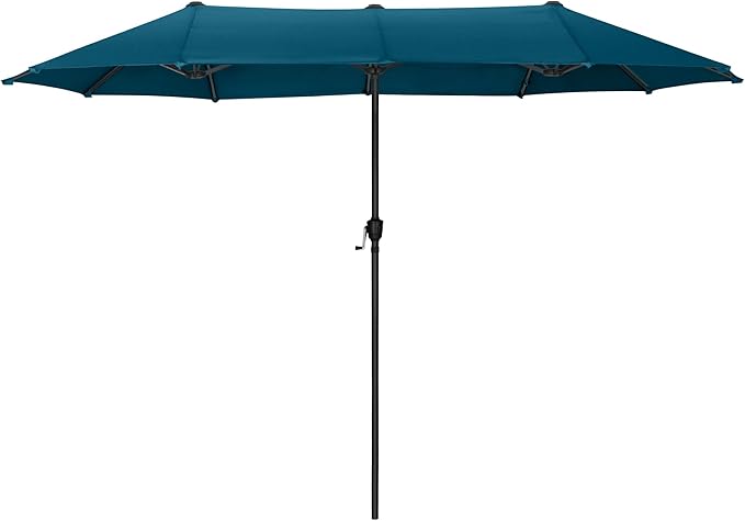 PHI VILLA 13ft Large Patio Umbrellas, Double-Sided Outdoor Market Rectangle Umbrella for Outside, Cyan
