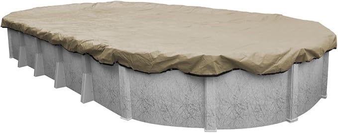 Robelle 15 x 27 ft Premium Tan Winter Oval Pool Cover for Above Ground Pools, 4 ft Overlap (19 x 31 ft Cover Size), Solid 14 x 14 Scrim, 5.2 oz/yd2, 20-Year Warranty, Style: 311527-4A