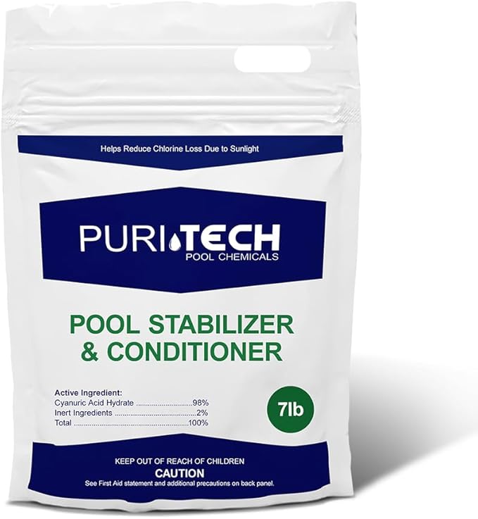 Puri Tech Pool Stabilizer and Conditioner Chlorine Tablet 7 lbs - Chlorine Stabilizer - 100% Cyanuric Acid - Enhance Chlorine Efficiency and Extend Pool Life