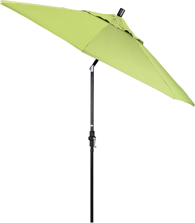 California Umbrella 9' Round Aluminum Pole Fiberglass Rib Market Umbrella, Crank Lift, Collar Tilt, Black Pole, Sunbrella Spectrum Mist