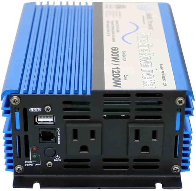 AIMS Power 600 Watt / 1200 Watt Peak Pure Sine Power Inverter 12 Volt DC to 120 Volt AC ETL Listed with Remote