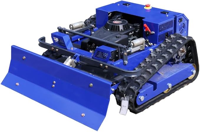 Remote Control Lawn Mower with Snow Plow, Crawler Track All-Terrain Machine, Oil-Electric Hybrid Power for Extreme Slopes and Large Turf, Adjustable Cutting Height
