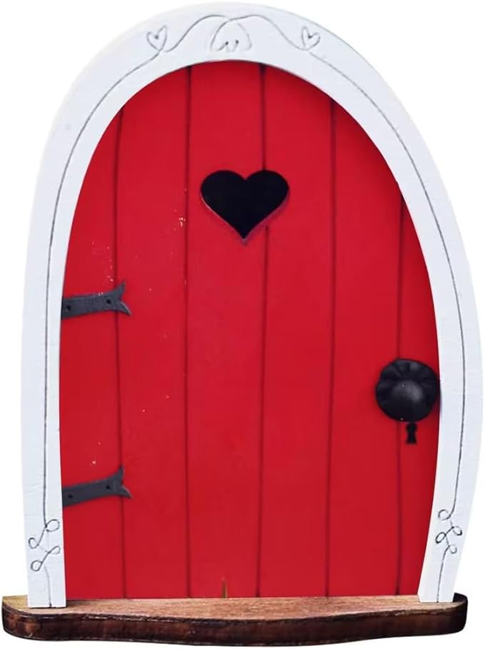 Red Streak Mini Fairy Garden Door for Tree, 3D Miniature Fairy Door for Fairytale Tiny House Doors, Bonsai Terrarium Micro Landscape Decoration Accessories Garden Miniatures