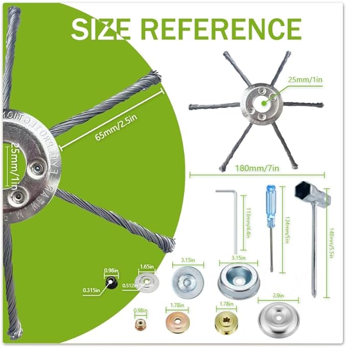Weed Eater Trimmer Head w/Install Kit - Universal 7" Weed Eater Attachments，Steel Wire Weed Wacker Blade(6 Blades, 1" Mount) for Stihl, Husqvarna, Echo