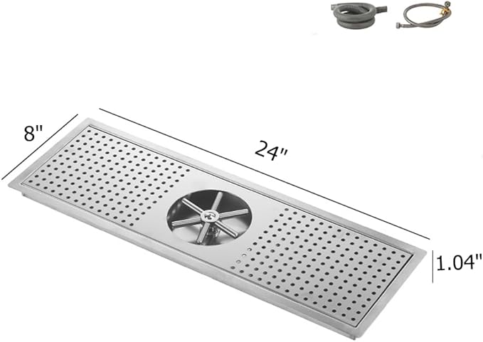 BRONCHO 24" x 8" High-Pressure Automatic Cup Washer | 304 Stainless Steel Sink Rinser with Integrated Drip Tray | for Commercial & Home Use