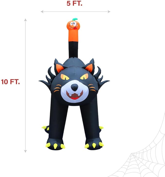 Haunted Hill Farm 10-Ft Tall Black Cat Blow Up Inflatable with Lights, Outdoor Halloween Inflatable Decoration for Lawn and Yard, Giant Spooky Holiday Decor