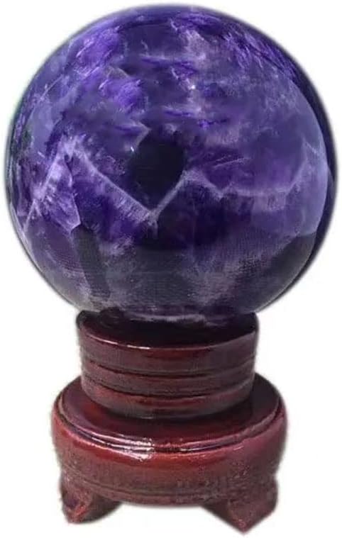 StoneStory Amethyst Crystal Sphere Ball with Wood Stand Large Healing Crystals Sphere Sculpture Home Office Decoration Fengshui Meditation He