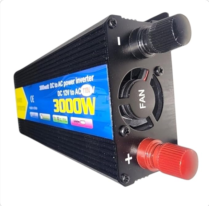 High-Power DC to AC Power Inverter – 12V to 110V/120V Converter with Dual USB Ports, Dual AC Outlets, Cigarette Lighter Adapter, Battery Cable for Cars, Trucks, RVs, Camping,Home Backup (Black, 3000W)