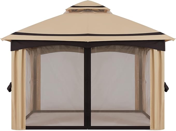 MASTERCANOPY 10x10FT Outdoor Patio Gazebo with Mosquito Netting for Backyard, Patio, Garden Beige