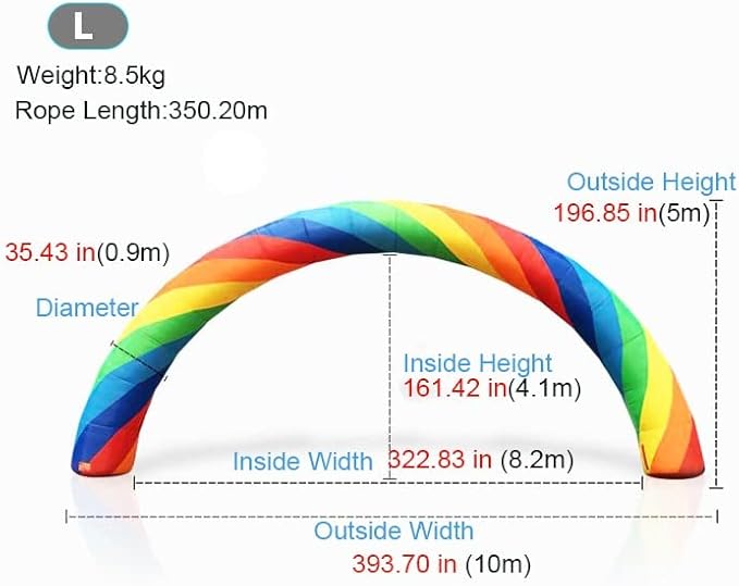 Giant Inflatable Rainbowed Arches Advertising Birthday Party Celebration Garden Decoration-Arch Blow Up Decorative Signs Event Entrance for 250W up General Blower(not Include) Open Size Under 5.5inch