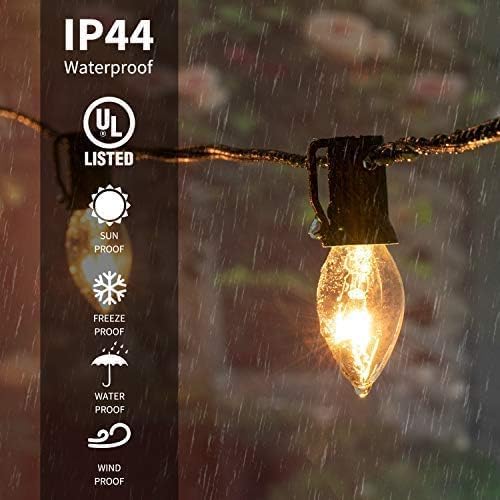 C9 Clear Christmas String Lights, Outdoor Christmas Lights String, Hanging Roofline Lights, Patio Lights for Outdoor Decor, Black Wire, 100 Feet