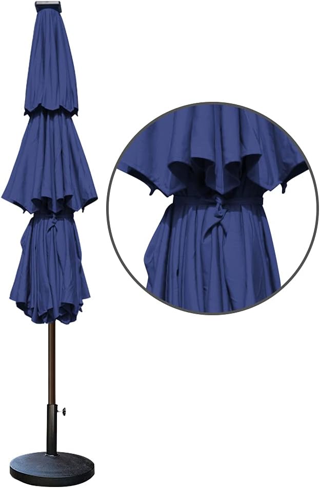 EliteShade USA 10-Year-Non-Fading Solar 9ft 3 Tiers Market Umbrella with 80 LED Lights Patio Umbrellas Outdoor Table with Ventilation,Navy Blue