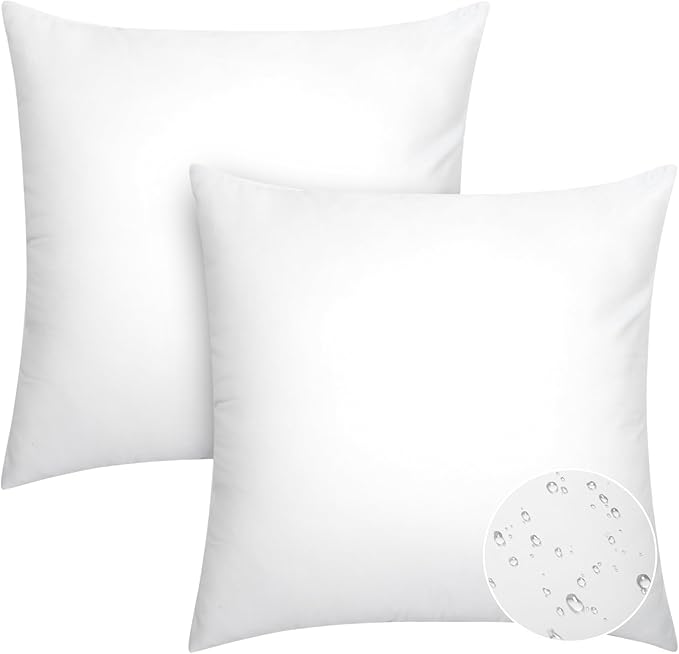 Pack of 2 16x16 Outdoor Pillow Inserts, Water Resistant Throw Pillow Inserts, Cushion Inner Pads for Patio, Furniture, Sofa, Bed, Living Room, Garden Decorative Waterproof Pillow Inserts
