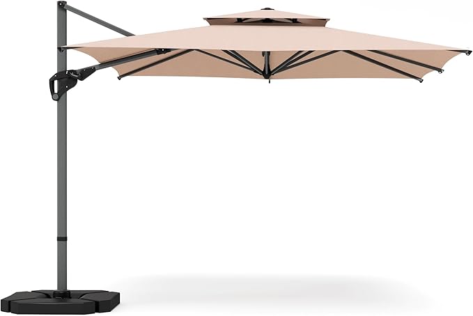 HERA'S HOUSE 10 X 10FT Cantilever Outdoor Patio Umbrella,Large Rectangle Double Top UV Resistance Windproof Umbrella with Heavy Duty 360 Degree Rotation Offset,Aluminum Pole for Garden Pool Backyard, Beige