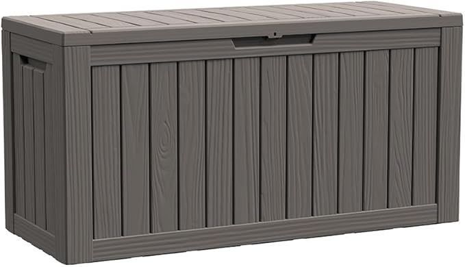 BTEXPERT 80 Gallon Deck Box Outdoor Storage Container with Metal Support Rods for Patio Furniture Garden Tools Cushions Waterproof Lockable UV Resistant Set of 2