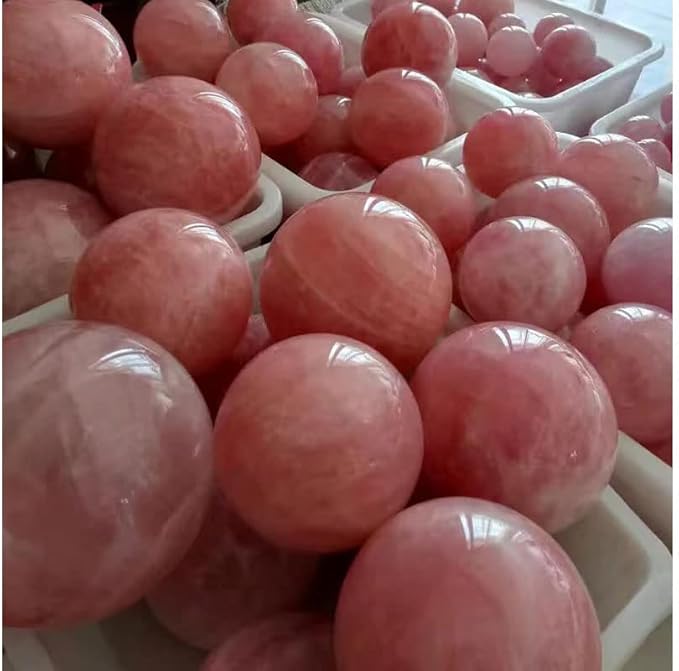 StoneStory Rose Quartz Crystal Sphere Ball with Wood Stand Large Healing Crystals Sphere Sculpture Home Office Decoration Fengshui Meditation Healing 90mm 3.54 inches (Rose Quartz, 3.54 inches )