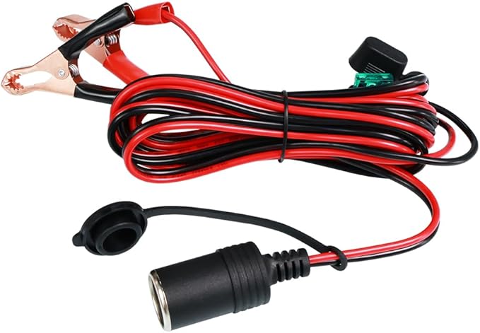LVYUAN Cigarette Lighter Socket with Battery Alligator Clip, Female Cigarette Lighter Socket to 12V Battery Alligator Clips Charger Extension Cord Automotive Battery Clip-On Extension Cable (12FT)