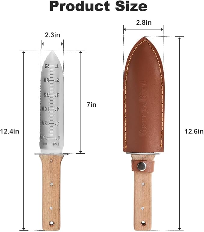 Berry&Bird Hori Hori Garden Knife with Leather Sheath, Premium Gardening Soil Knife with 6" Stainless Steel Double Edge Sharp Blade, Japanese Gardening Tool for Weeding, Digging, Cutting & Planting