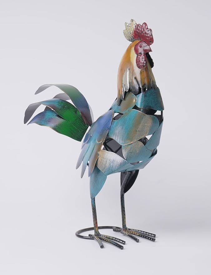 HAUCOZE Rooster Decor Statue Chicken Figurine Sculpture Animal Arts Metal 15.5 inch