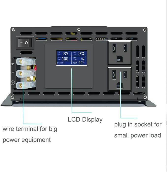 WZRELB 1500W Pure Sine Wave Inverter 36VDC to 120VAC Solar Power Converter Truck RV Home LCD Display