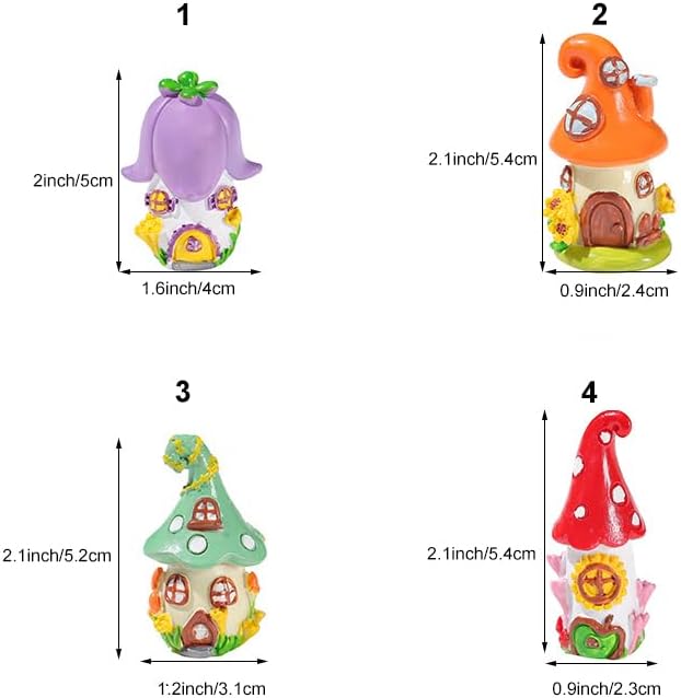 Mini Mushroom House Set - 4pcs Miniature Houses and 3pcs Mini Mushrooms for Fairy Gardens, Micro Landscapes, Moss Decorations (Mushroom House)