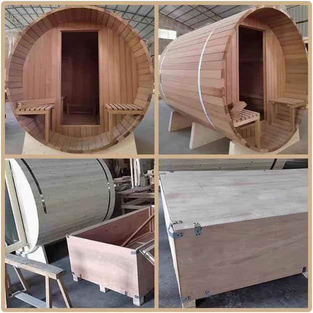 ZONEMEL Customize Outdoor Steam Saun, Traditional Barrel Sauna for 4-8 Person, Canadian Pine/Hemlock/Cedar, Porch Option, Window Selection, Wood Burning Stove (0-195 °F)