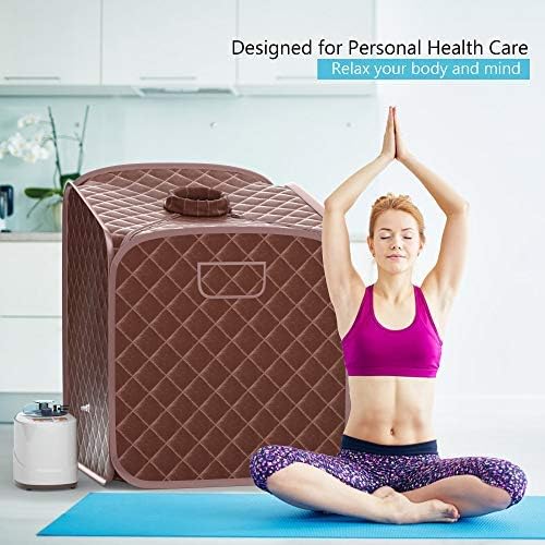 Giantex Portable Steam Sauna Spa 2L Folding Private Sauna Tent W/Chair Foot, Massage Roller, Absorbent Pad,9 Adjustable Temperature Levels for Stress Fatigue 33 x 33x 42 Inch (Coffee)