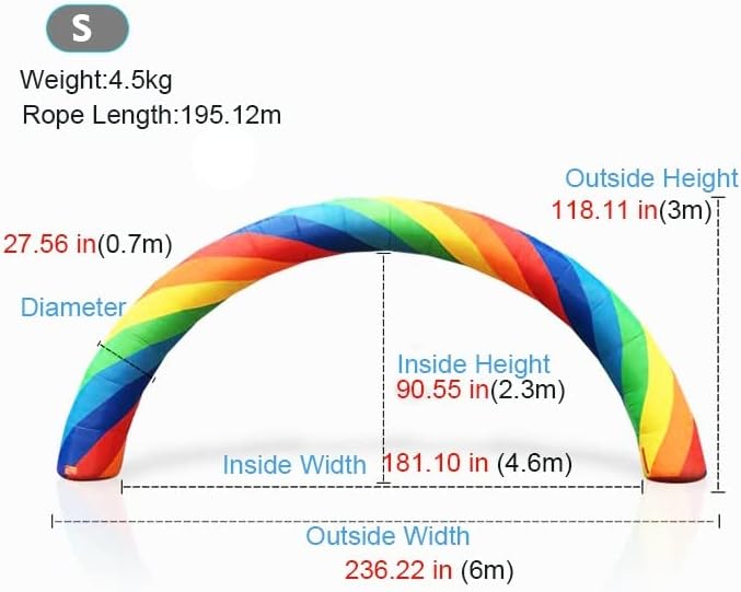 Giant Inflatable Rainbowed Arches Advertising Birthday Party Celebration Garden Decoration-Arch Blow Up Decorative Signs Event Entrance for 250W up General Blower(not Include) Open Size Under 5.5inch