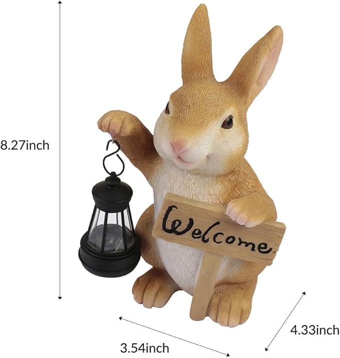 Solar Rabbit Garden Statue with Welcome Sign, Solar Rabbit Welcome Light Decor, Bunny Statues, Garden Decor for Patio Lawn Yard