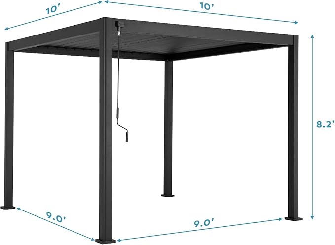 Mirador 111S Round Louvered Pergola Gazebo, 10Ft x 10Ft, Full Aluminum Frame, Adjustable Roof, Outdoor, Durable, Charcoal