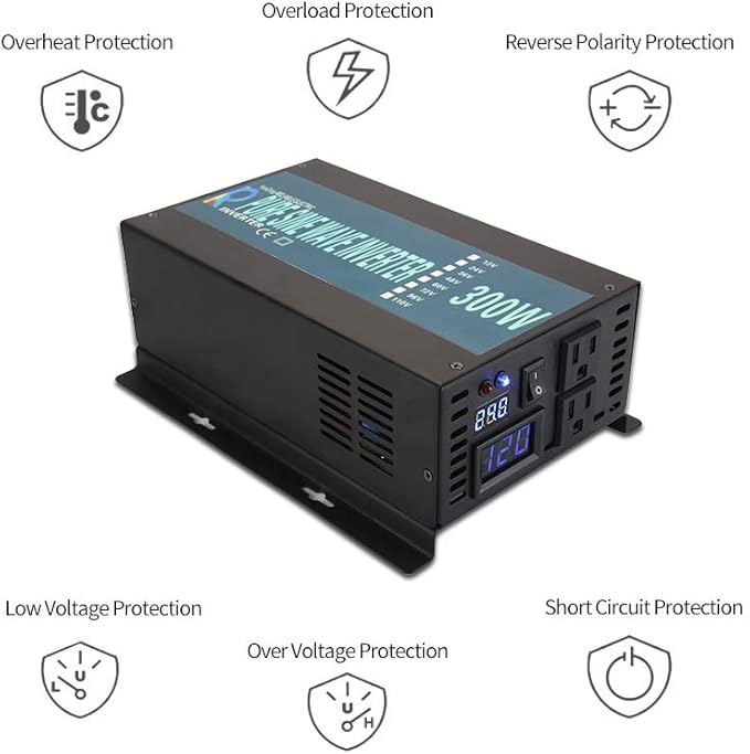 WZRELB 300W 12V 120V Pure Sine Wave Solar Power Inverter with Remote Control Switch